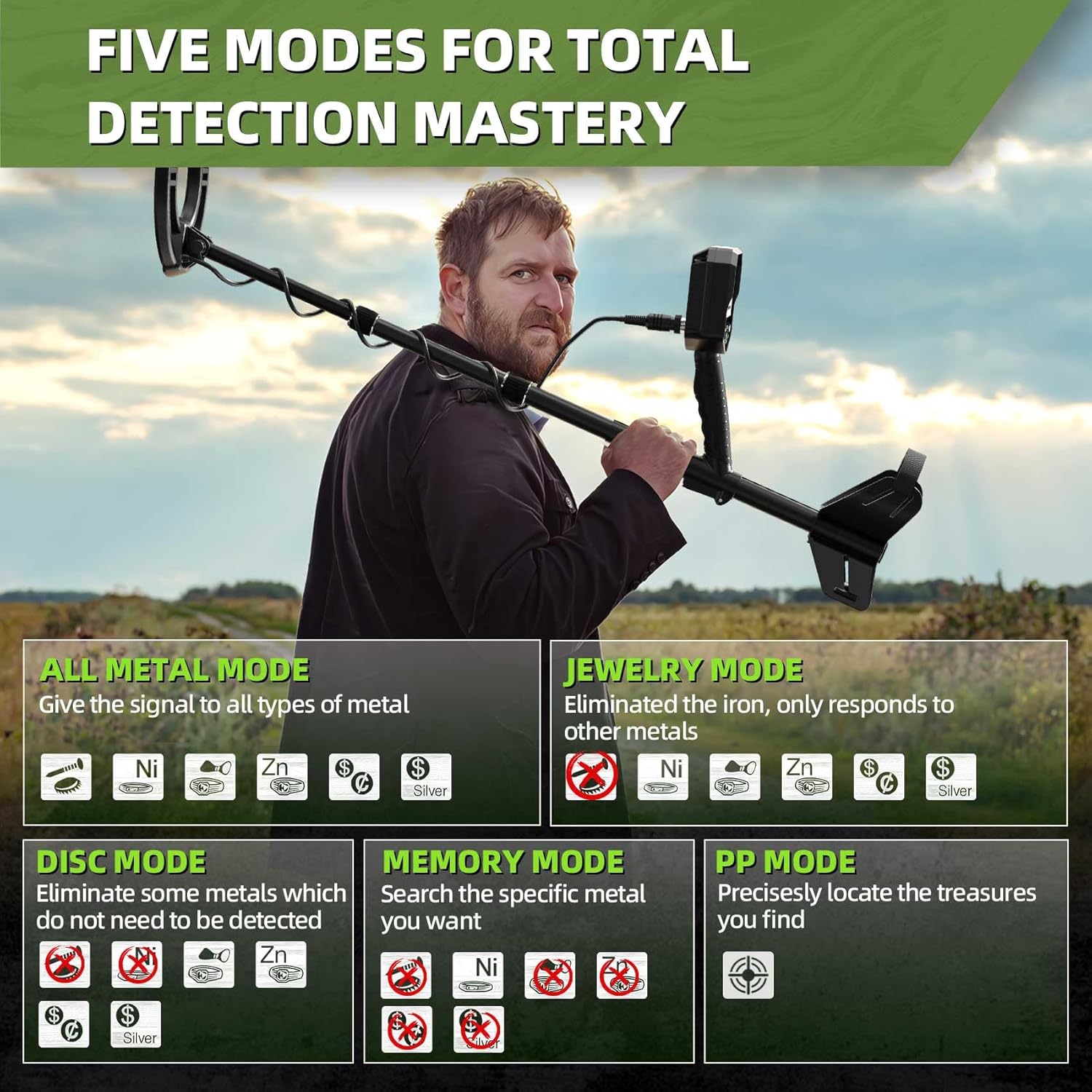 Metal Detector for Adults Professional, Waterproof Pinpoint, High Accuracy Gold and Silver Detection, Underwater and Beach Use, 10'' IP68 Coil, Bigger LCD, New Advanced DSP Chip, Black